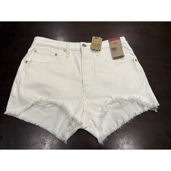Levi’s 501® Original Fit High Rise Womens Shorts Sz 30 White Raw Frayed‎ Hem NWT - Picture 1 of 11